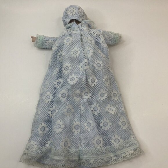 Vintage Wind Up Moving Baby Doll Blue Lace Gown & Hat Pink Bows - Picture 6 of 16